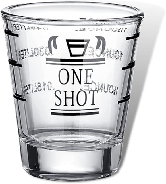 Crethink 1PCS Shot Glasses Measuring Cup,45ml Glass Mini Measures,Round Heavy Base Measuring Glass,Liquid Heavy High Espresso Glass Espresso Shot Glasses Measuring Cup (Black Line)