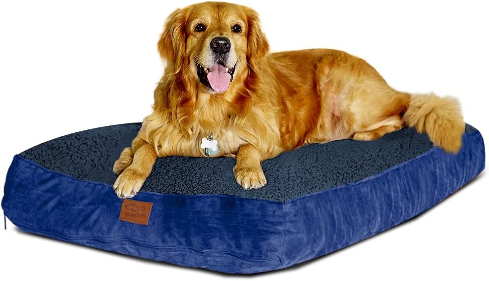 Large Dog Bed with Removable, Machine Washable Cover and Waterproof Liner. Classic Pillow Stuffed with Orthopedic Memory Foam Blend. Made for Big Dogs up to 90 Pounds.