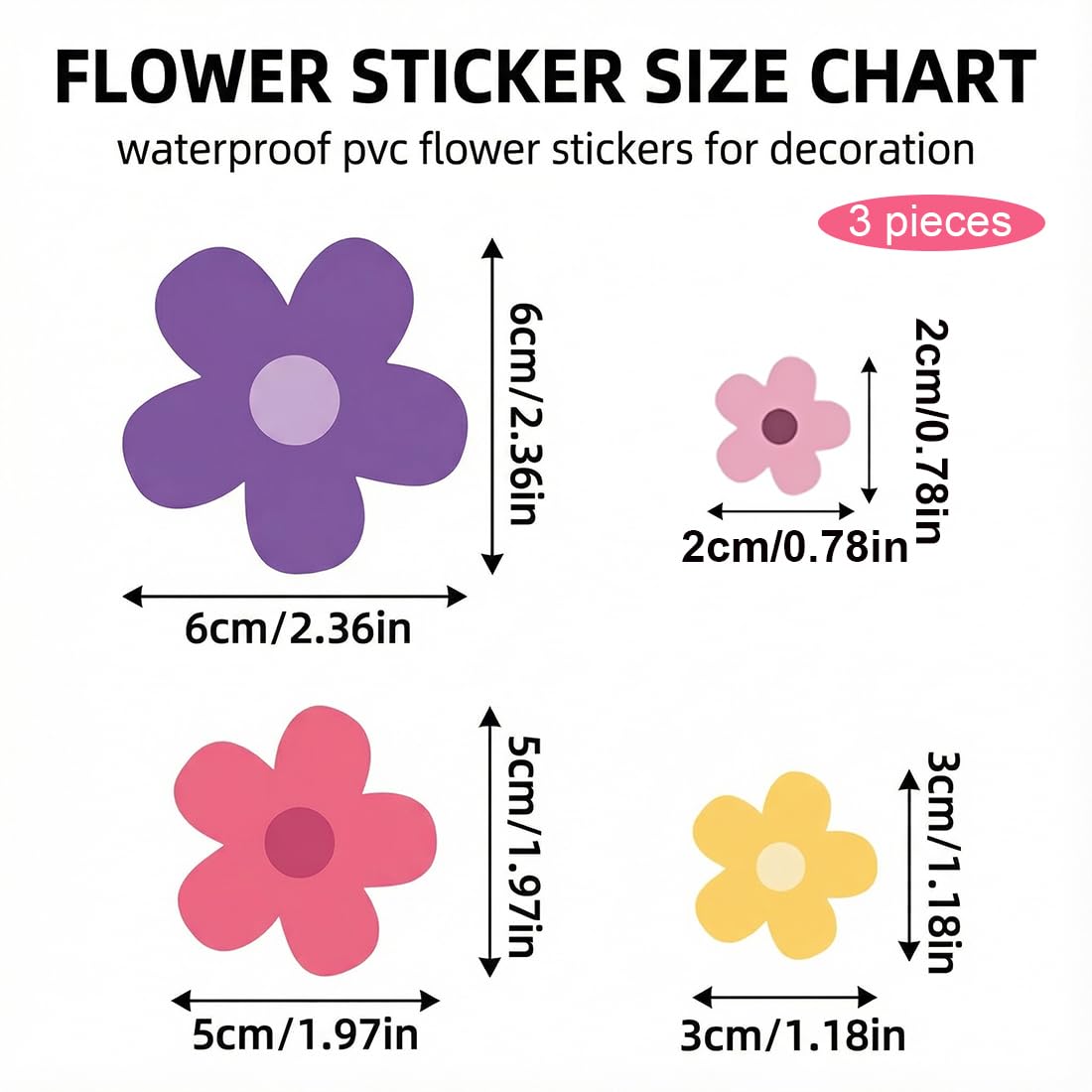 Adesivi Impermeabili Fiori, 3 Pezzi Adesivi Fiori per Bici, Laptop, Auto, Moto, Telefono, Notebook (Viola Estivo)