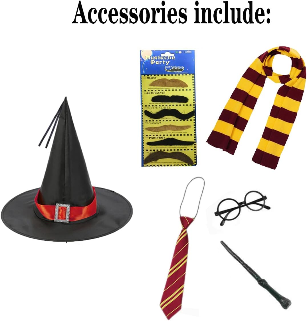 YAQIZENG Wizard Cloak for Teens Adult 7pcs Funny Magician Robe Costumes for Men Women Halloween Outfit Witch Cape with Hat - Image 5