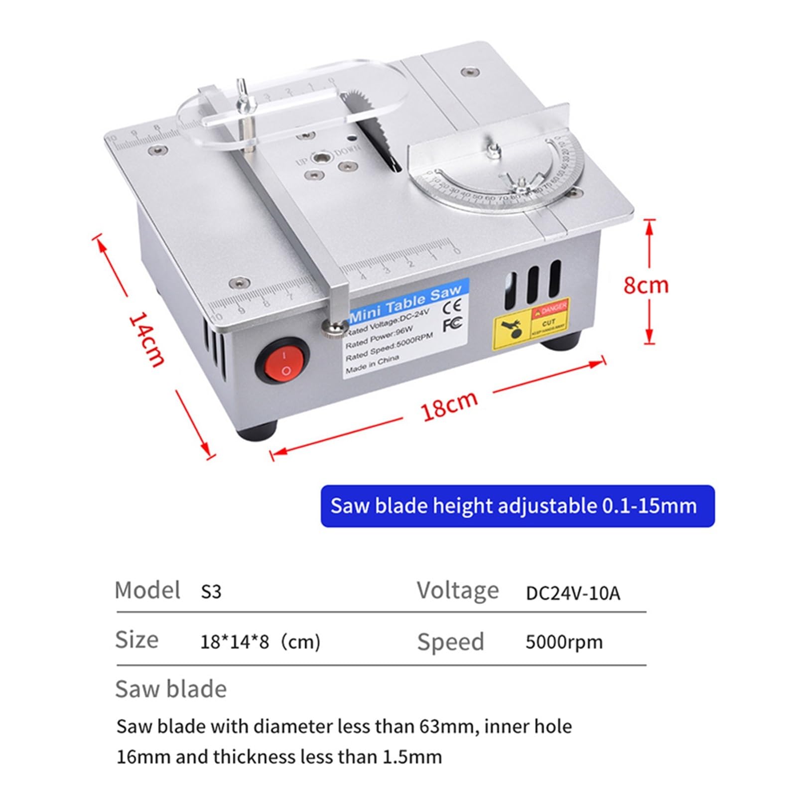 Mini-Multifunktions-Tischkreissäge, elektrische Tischkreissäge, hebbares Sägeblatt, , Haushalt, DIY, Schneidwerkzeug, Schneidemaschine Schmuckbearbeitung, Polieren(S2 with Power,Plug(1typeC-1USB))