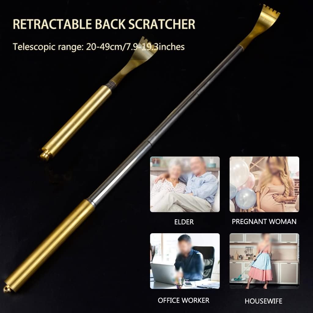 Back Scratcher for Men Extendable Home Retractable Brass Backscratchers, Creative Fu Character Decoration Scratching Tool, (Color : Gold*2, Size : 20-49cm)