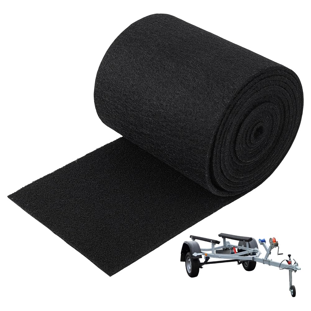 BENECREAT 6mm Ultra Thick Black Marine Carpet, 16.4ft×9in Boat Trailer Bunk Carpet, Polyester Marine Grade Carpets for Trailer, Bunks, Boards, Boat, Lift Runners and Outdoor Replacement Padding