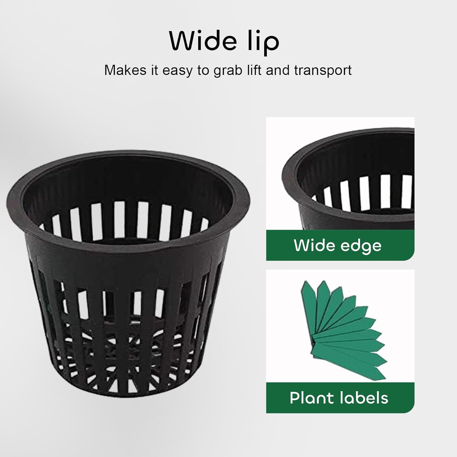 GROWNEER Net Pots 100 Pcs 3 Inch Garden Slotted Mesh Net Cups, Heavy Duty Hydroponic Pots with 50Pcs Plant Labels, Wide Lip Planting Set Grow Basket for Indoor Outdoor Growing