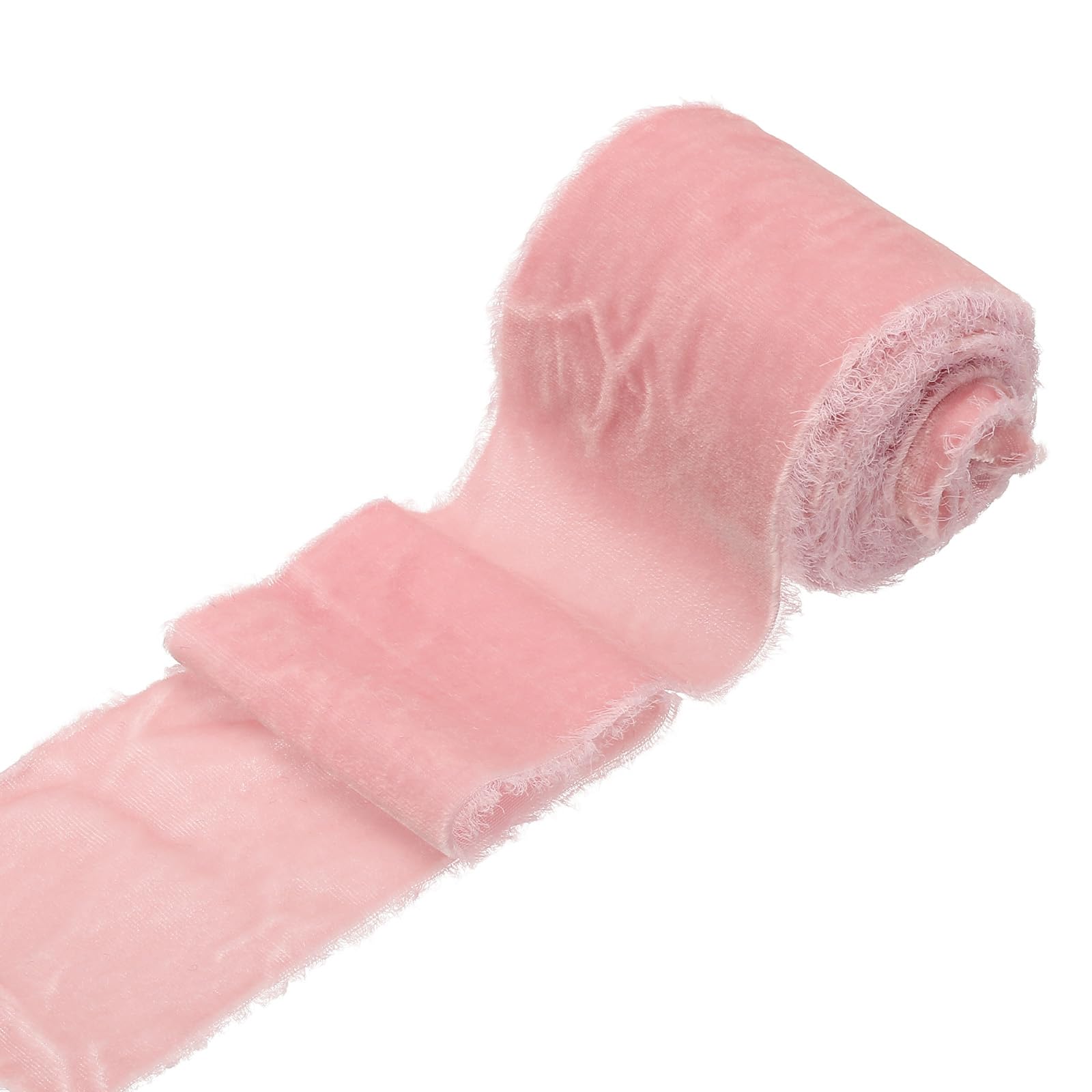 Ruban de velours fait main à bords effilochés loisirs créatifs rose
