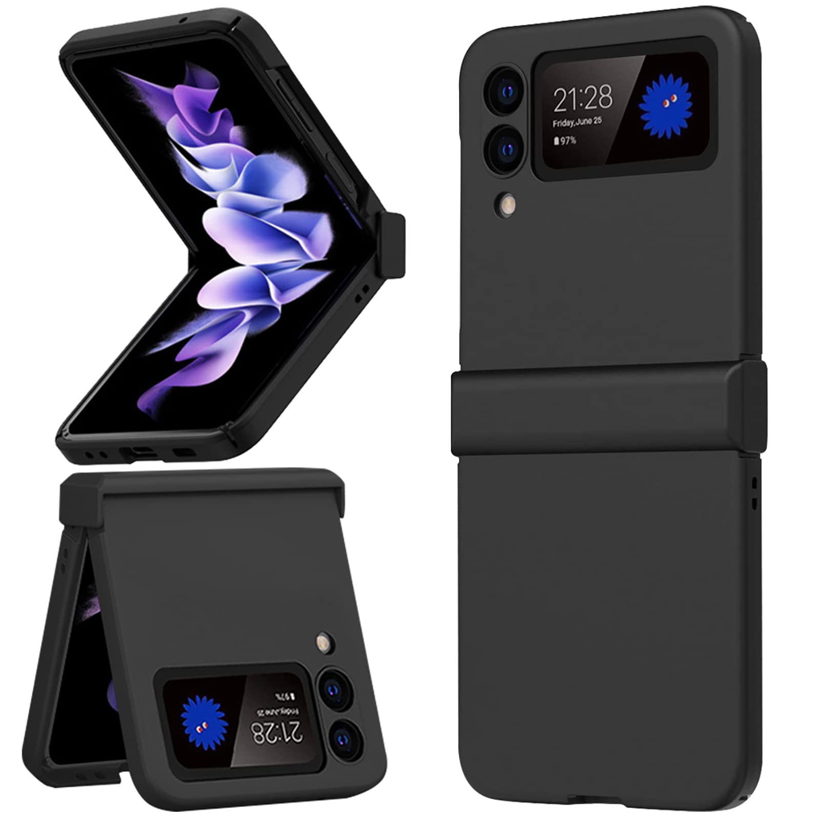 T Tersely for Samsung Z Flip 3 Case, Slim Soft Shock-Absorbing Anti-Scratch Cover Hard PC Back and TPU Bumper Protective Phone Case for Samsung Galaxy Z Flip 3 (Black)