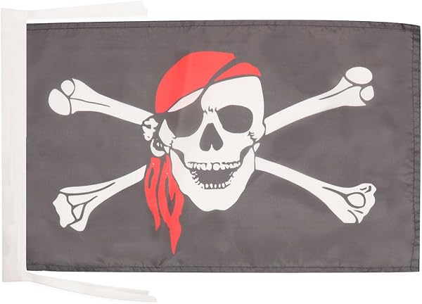 AZ FLAG - Pirate Red Bandana Flag - 18'' x 12'' - 100% Polyester Jolly Roger Small Banner with Two Cords - Fade Resistant - Vivid Colors - 18x12 in - 45x30 Cm - 1