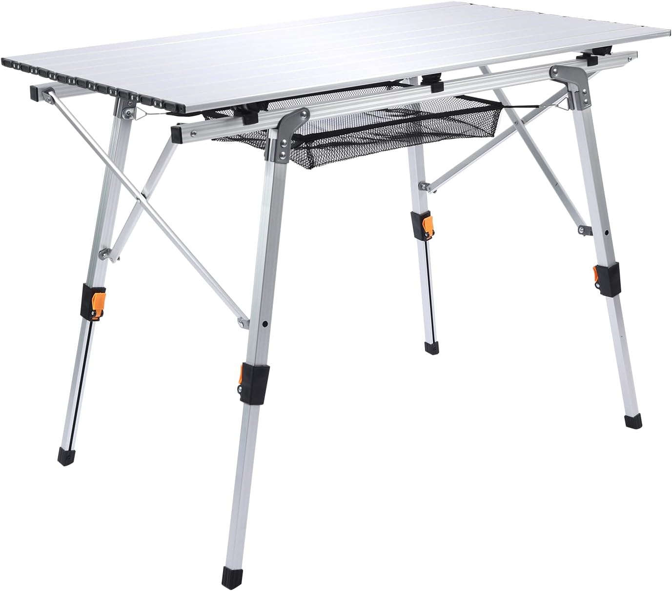 JOUYEK Folding Outdoor Camping Table with Adjustable Legs, Lightweight Aluminum Roll Up Camp Table with Carrying Bag, Mesh Storage Organizer, for Cooking, Picnic, Beach, Backyards, BBQ, Party