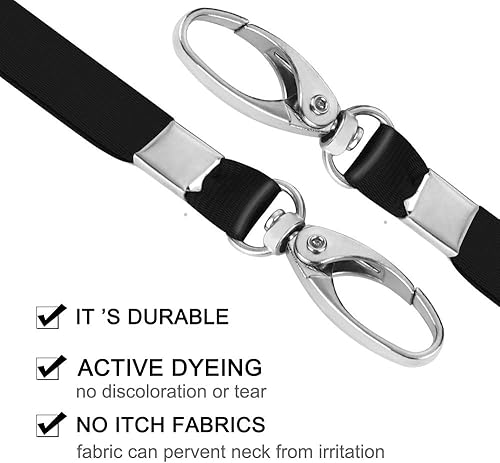 Miniatura 4 de HANDIC Lanyards - Paquete de 50 cordones negros para insignias de identificación para niños con clips de gancho giratorio (negro)