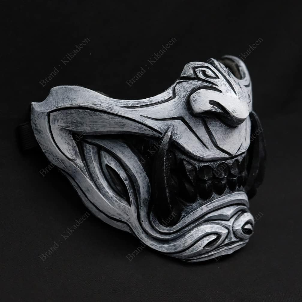 Half Face Samurai Mask Oni Mempo Japanese Ronin Demon Noh for Airsoft Paintball BB Gun Motorcycle White Joker KKD KK32