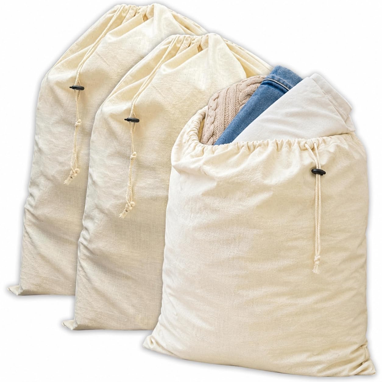 3-Pack 100% Cotton Storage Bags Breathable Dust Proof Drawstring Covers, Large 48cm X 60cm – Storage Bags Cover for Clothes, Travel, & Gifts (X-Large)