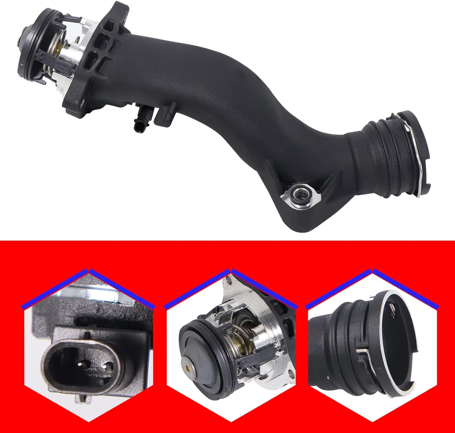 SMMS Upgraded Aluminum Coolant Thermostat Housing Assembly for Mercedes-Benz 4.7L 5.5L 2011-2018, Water Outlet Replaces OE: 2782000415