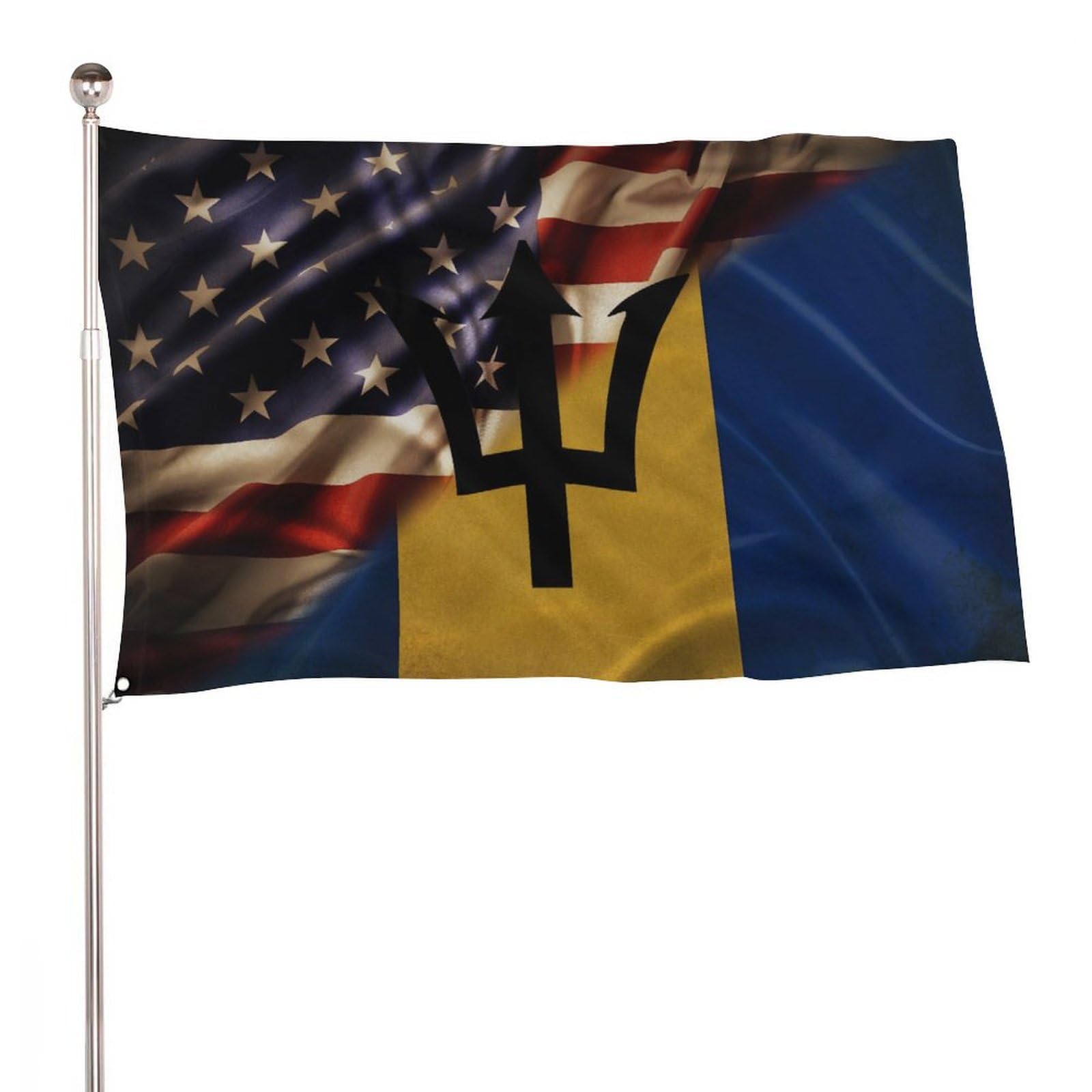 Drapeau Barbade et États-Unis grand format 1,5 x 2,4 m aux finitions soignées