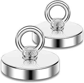 Strong Neodymium Fishing Magnets 2 Pack, 500 lbs(227KG) Pulling Force Rare Earth Magnet with Countersunk Hole Eyebolt for Retrieving in River and Magnetic Fishing, Diameter 2.36-Inch (60mm)
