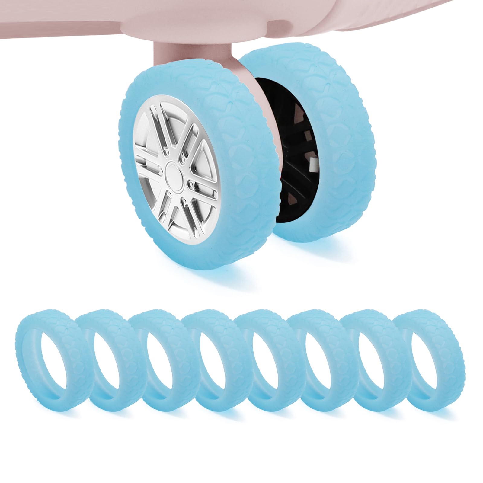 XYOFUN8Pcs Suitcases with Wheel Covers - Silicone Luggage Compartment Noise Reducing & Anti-Scratch Wheel Protectors (Fluorescent Blue)