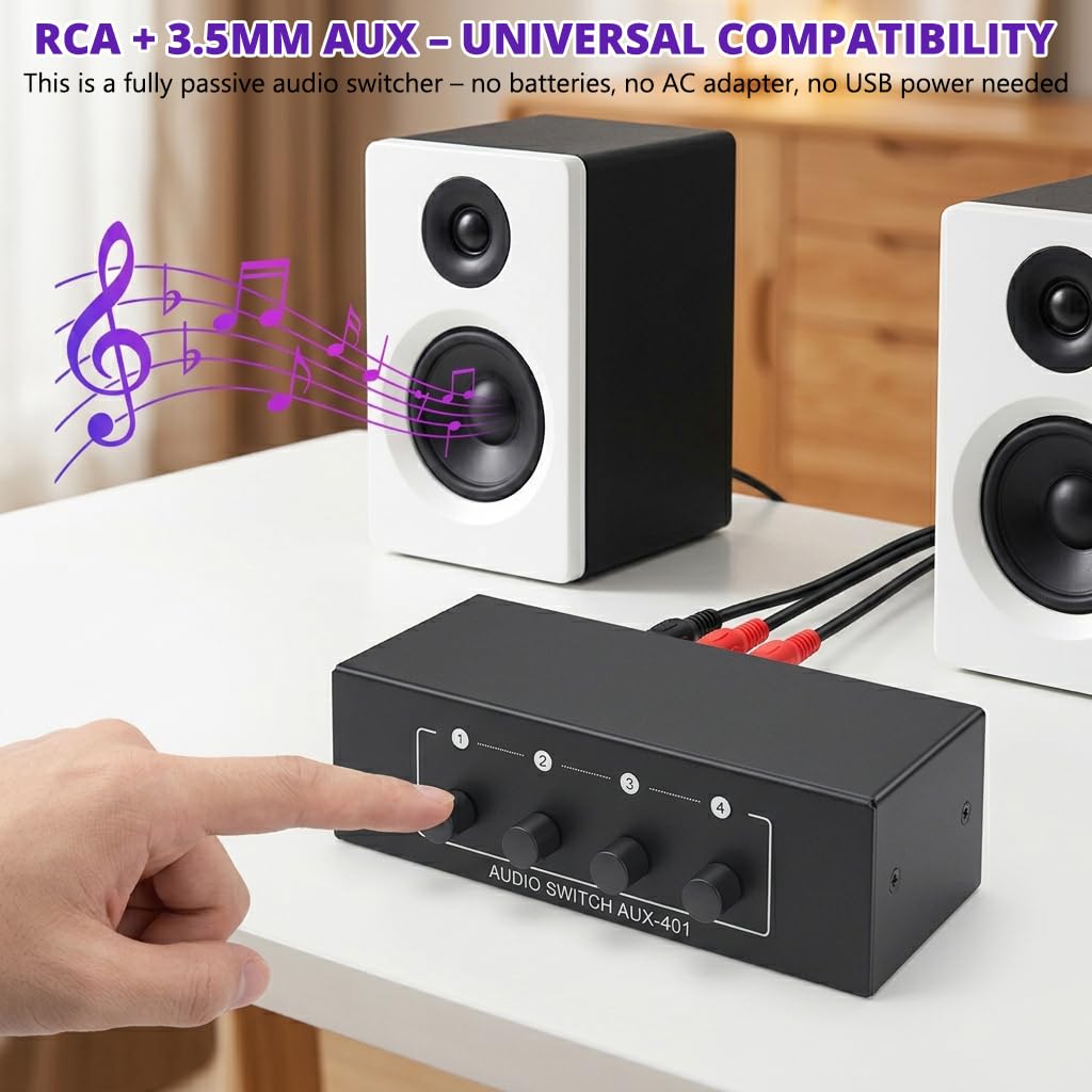 ZORBES 4-Port Audio Switch Box 4-in-1 Out RCA & 3.5mm Stereo Audio Selector — Amazon image 8