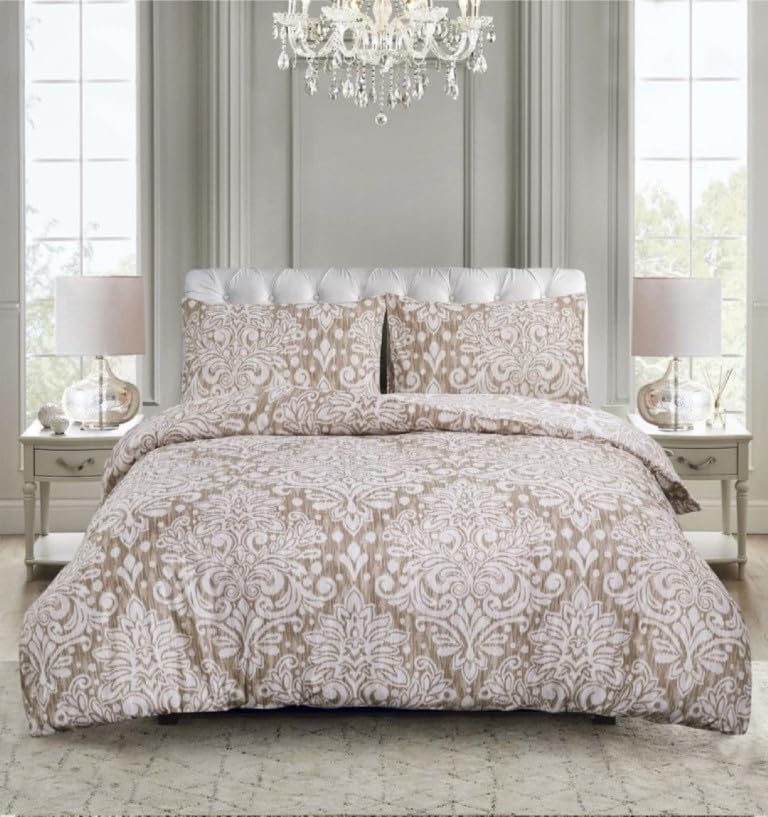 Best Linen 4 Piece Duvet Cover Set Microfiber Quilt Cover Pillow Case & Fitted Sheet Complete Bedding Set Easy Care Machine Wash Anti Allergic (Royal Beige, Single) โ image 1
