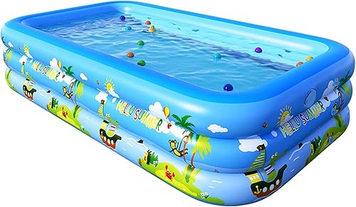 VATTEA Swimming Pool Printed Inflatable Three Ring Pool Automatic Inflatable Swimming Pool Toy Ball Pool Bath Bucket