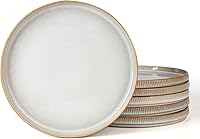 Famiware Star 8-Inch Stoneware Salad Plates Set of 6, Cappuccino White - Scratch-Resistant, Stackable Dinnerware for Salads & Desserts