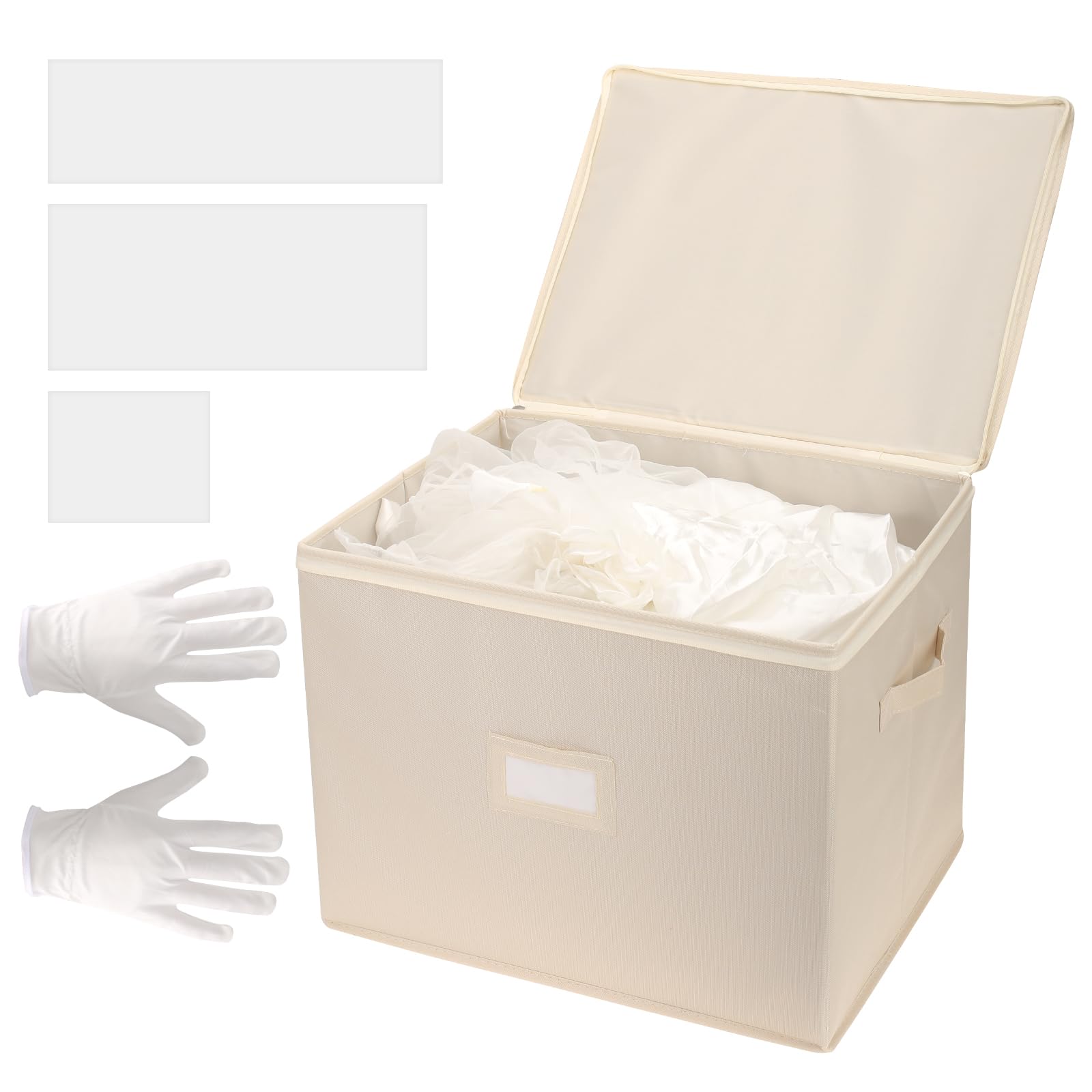 Dawutian Wedding Dress Storage Box with 1 Pair of Microfiber Gloves and 20 Sheets of Acid-Free Paper, Wedding Dress Preservation Box for Heirlooms, Gowns Bride Musthaves(Beige)