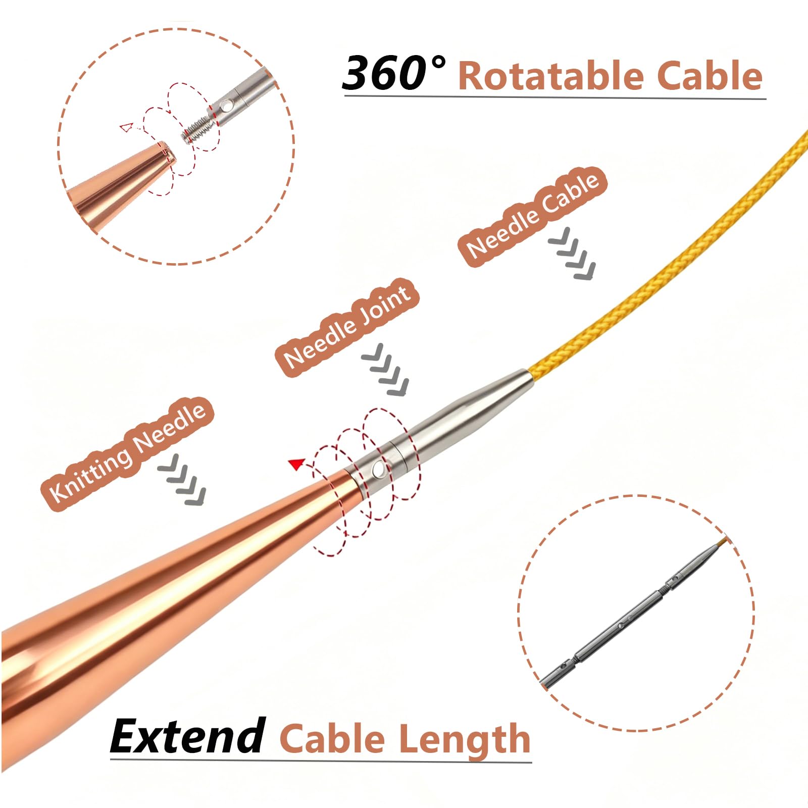 LYMIGER 13 Paar austauschbare Rundstricknadeln, 10,2 cm, Stricknadel-Set, Aluminium, 3–10 mm mit 20 cm, 40 cm, 60 cm, 80 cm, 100 cm Kabeln, Strickzubehör und Etui, Roségold