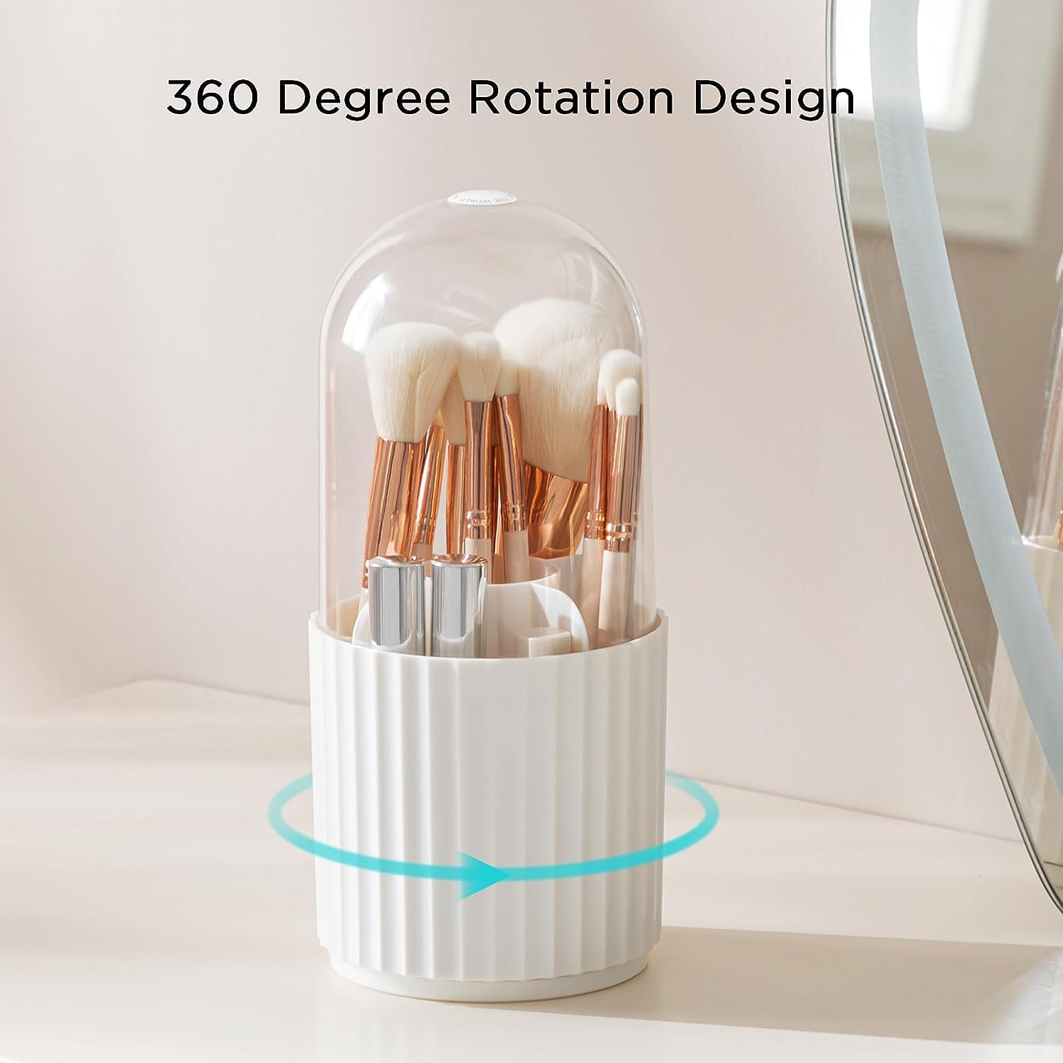 Organizador Soporte Giratorio para Brochas De Maquillaje, Contenedor con Tapa, para para Tocador Y Baño, 360 Maquillaje(B)