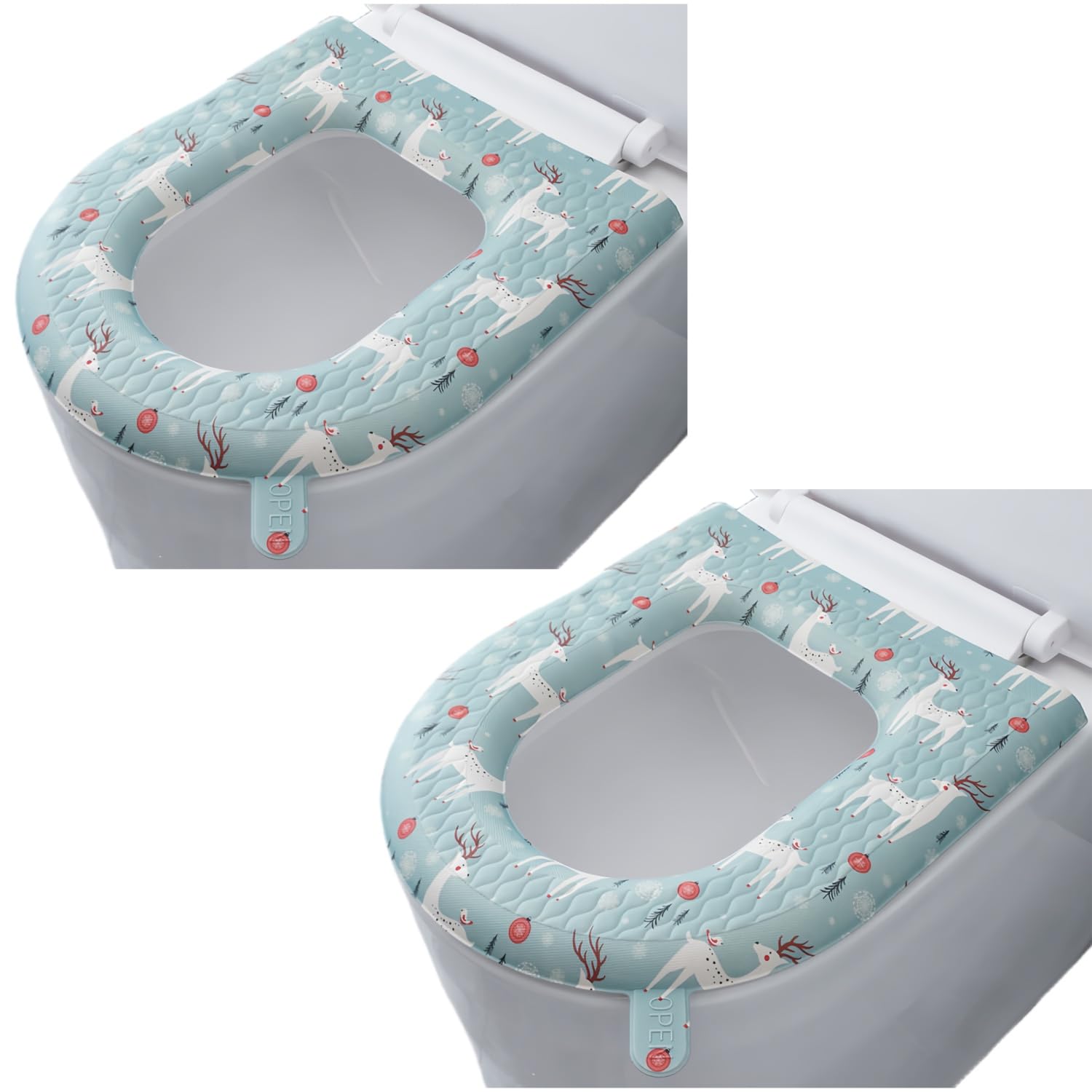 Wuyue Hua Deer 2Pcs Toilet Seat Cover, Toilet Seat Warmer, Elongated Toilet Seat Cover, Padded Toilet Seat Cushion, O-Shaped Washable Or Portable Toilet Lid Tank Cover