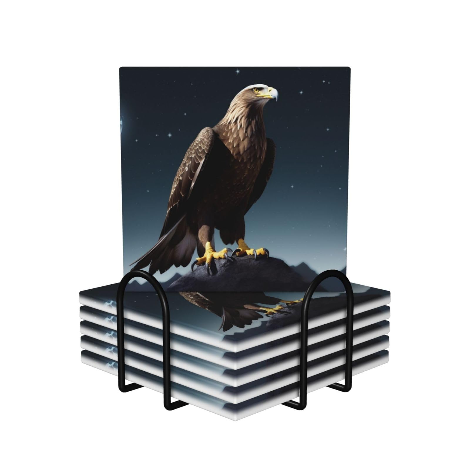 Dessous de verre en liège et céramique premium motif aigle avec support métallique