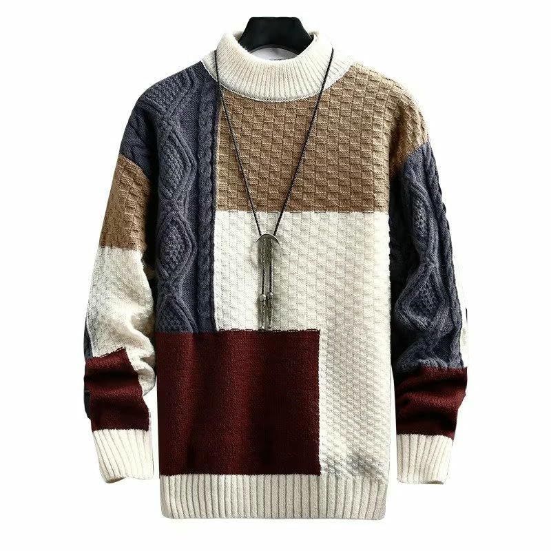 Pull patchwork homme automne hiver style coréen et japonais tendance col rond
