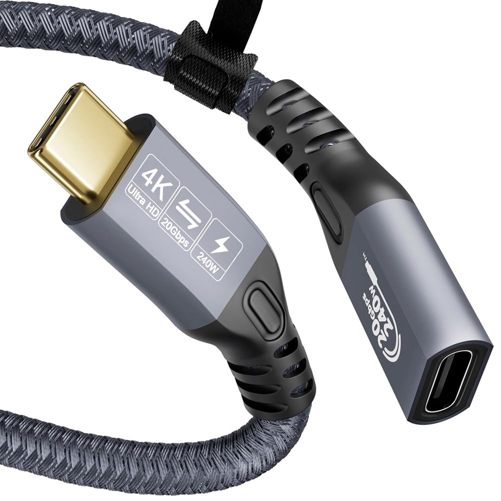 Cable de Extensión USB 4K Cable Tipo-C Extensión Macho A Hembra Ultra HD 20Gbps 240W Línea de Transmisión HD Rápida de Datos 2m