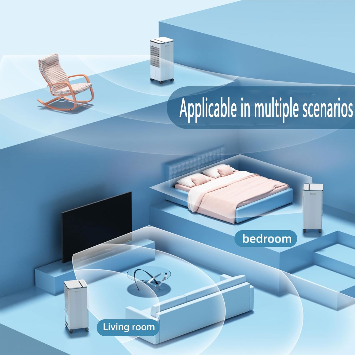 Raffreddatore d'aria evaporativo portatile con ventola silenziosa a 3 velocità, timer 12h, grande serbatoio d'acqua, unità CA di raffreddamento per camera da letto, ufficio, campeggio