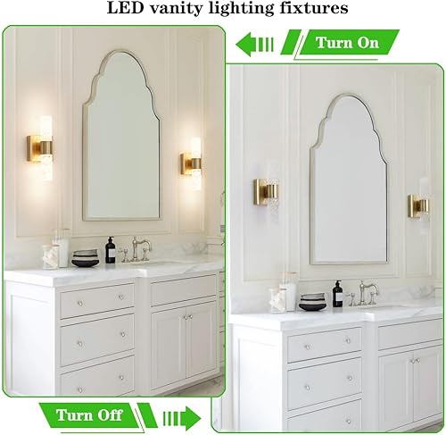 Miniatura 4 de Juego de 2 apliques de pared LED de cristal, modernos apliques de baño, juego de 2, lámpara de pared dorada para dormitorio, baño, sala de estar,