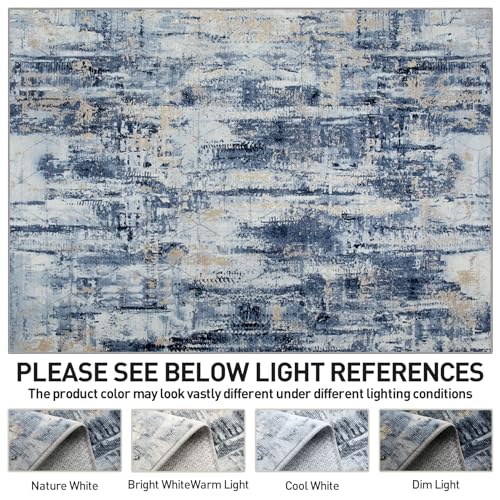 8x10 Area Rugs Washable Rug: Large Modern Abstract Living Room Rug Soft Anti-Skid Thin Carpet Indoor Floor Non-Shedding Carpets for Bedroom Dining Room Farmhouse Nursery Home Office Blue Gold