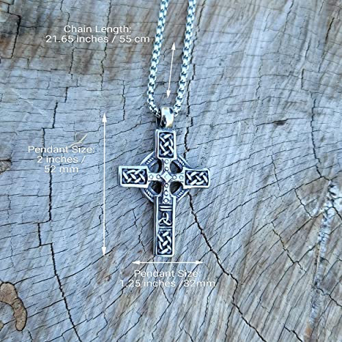 Celtic Irish Cross Necklace Stainless Steel Norse Viking Knot Pendant Chain2