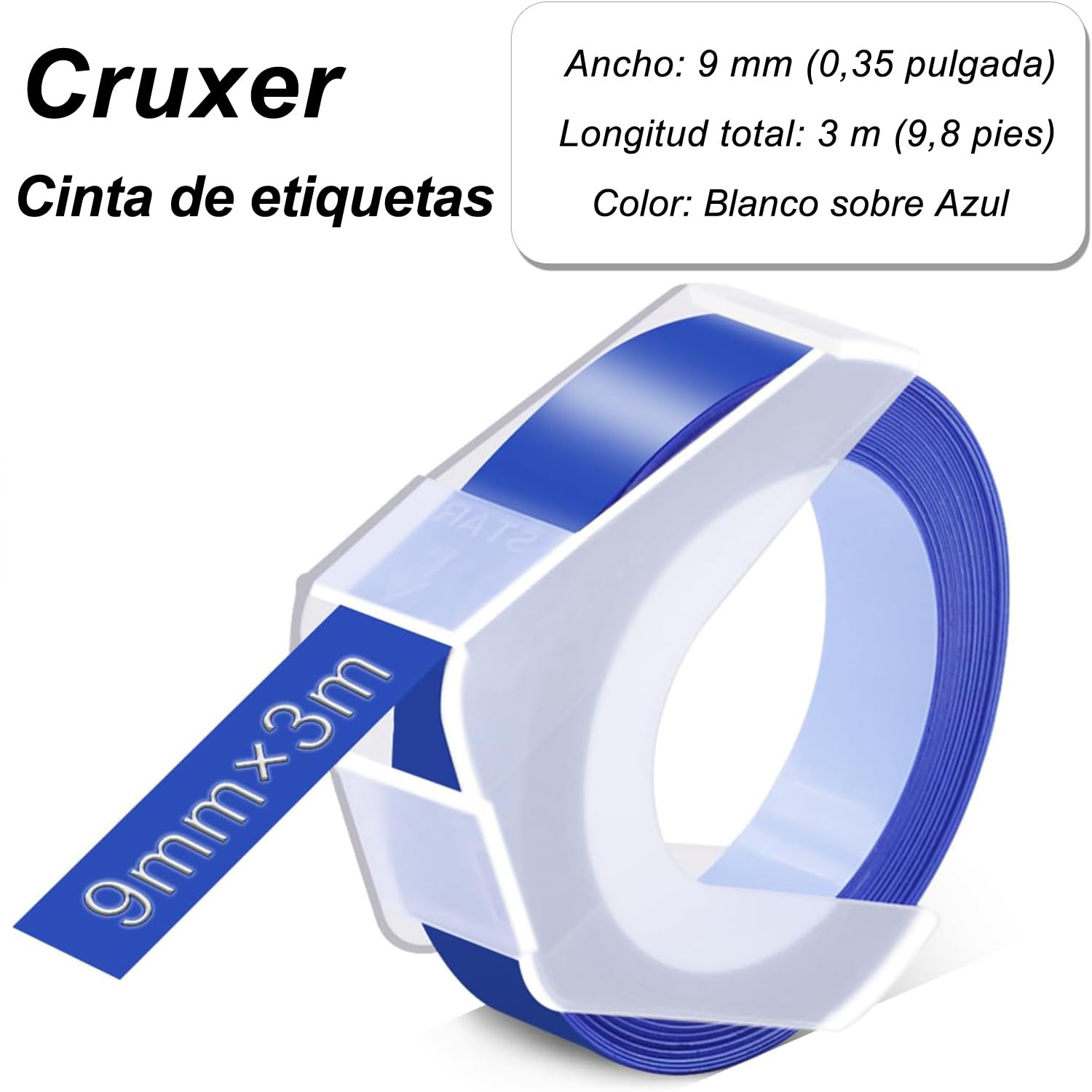 Paquete 50 Repuesto para Dymo en Relieve 520106 Blanco sobre Azul 9 mm