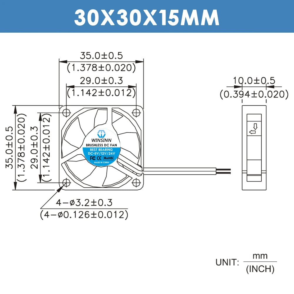 WINSINN Ventola 35mm 24V Brushless – Doppio Cuscinetto A Sfera, 3510, Alta Velocità (5 Pezzi)