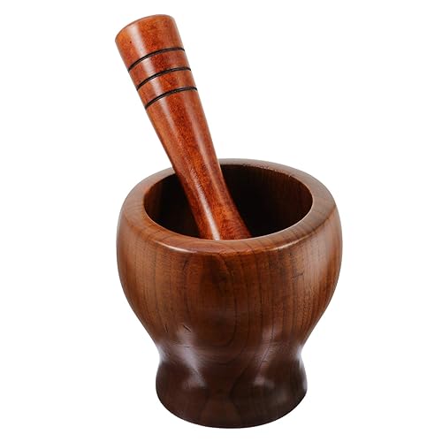 DOITOOL Juego de mortero y mortero de madera trituradora de ajos trituradora de hierbas tazón fácil de limpiar Molinillo de ajo duradero para