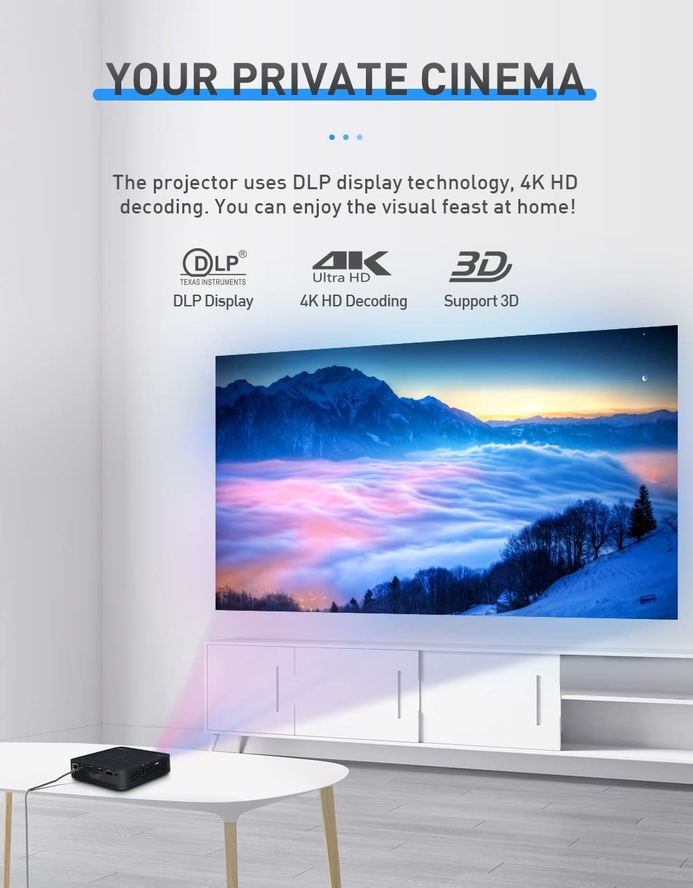 ARTSZY Proiettore Mini DLP P15 Proiettore video tascabile compatibile con HDMI Portatile Android Home Theater Bluetooth 3D Proyector