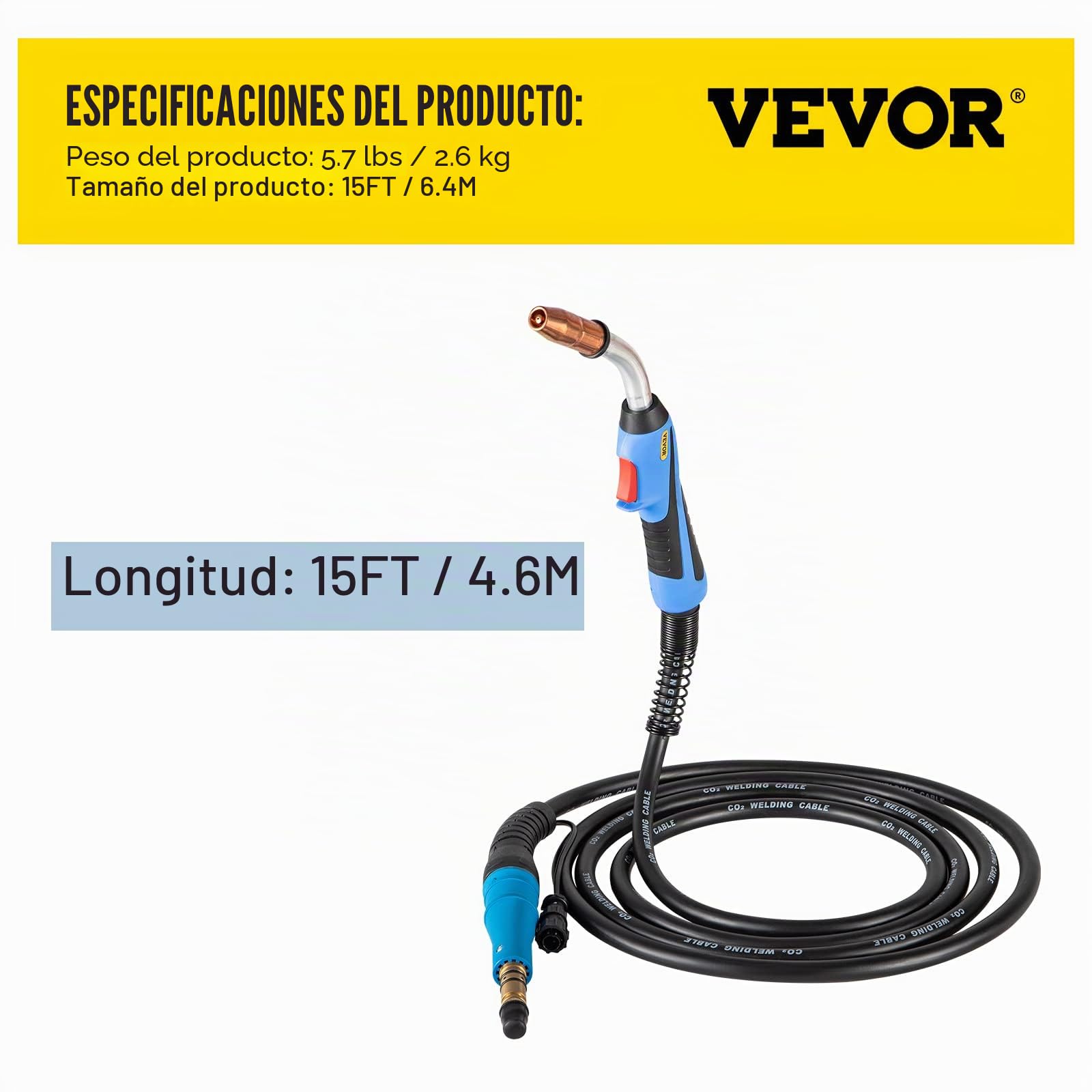 VEVOR Pistola de soldar Mig Cable flexible de repuesto para antorcha de 15 pies ciclo de trabajo de 250 Apara soldador eléctrico soldadura resistente, construcción industrial, entornos hostiles