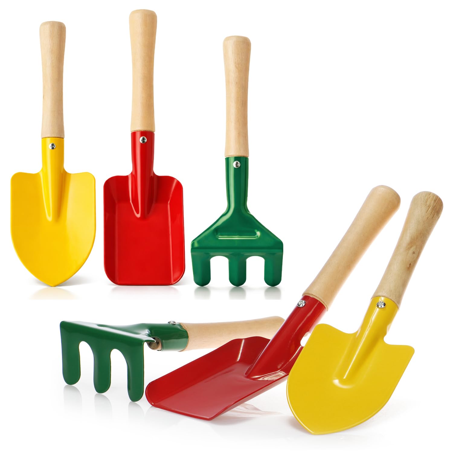 set attrezzi giardino 6 pezzi, mini utensili per balcone terrazza, kit per piantare con paletta trapiantatore rastrello, accessori per vaso aiuola (Set da 6 pezzi)