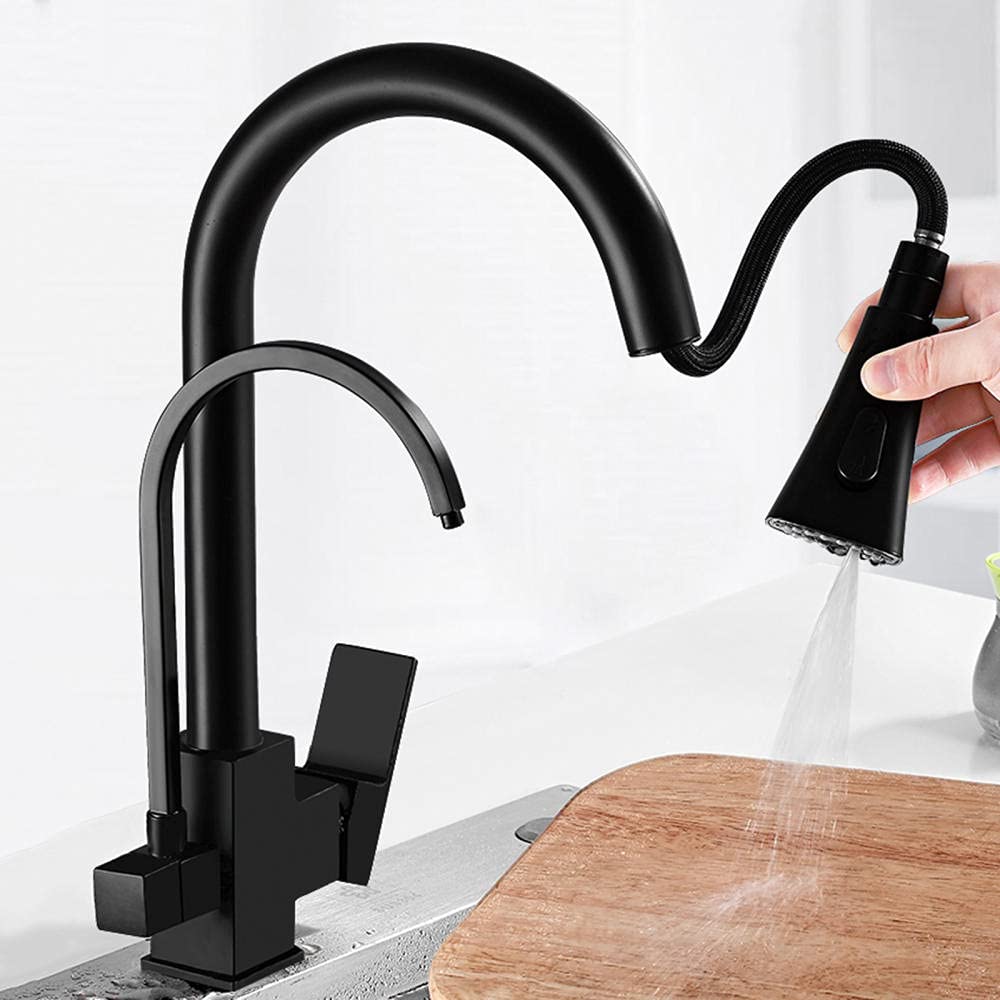 Robinet cuisine extractible 3 voies noir pour supprimer le deuxième robinet