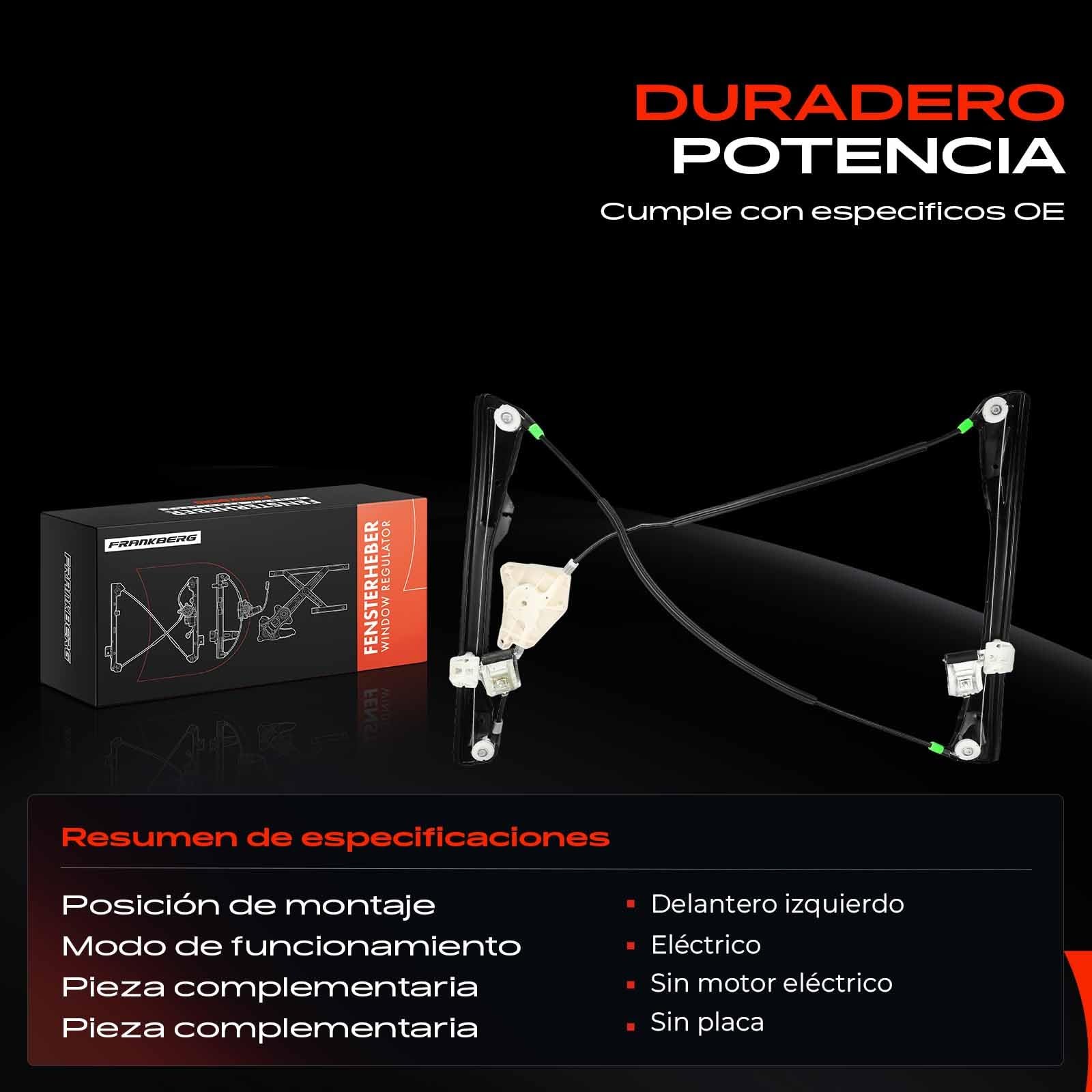 Frankberg Elevalunas Mecanismo elevalunas Eléctrico sin Motor Delantero izquierdo Sin placa 2/3 Puertass Compatible con Ibiza III 6L1 Compacto Replace# 6L3837461