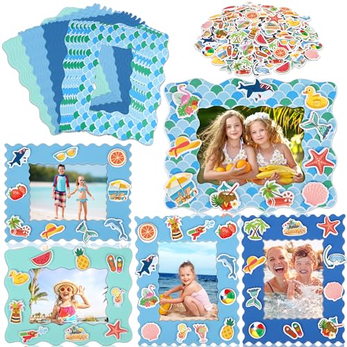 Fovths 24 Packs Summer Foam Picture Frame Kits DIY Summer Frame Crafts
