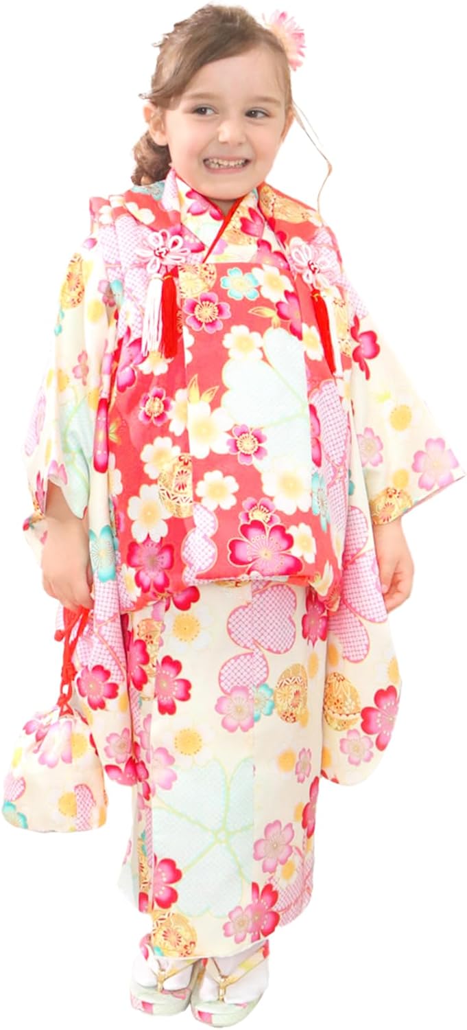 キョウエツ 七五三 3歳 女の子 着物 被布 小物 フルセット ピンク