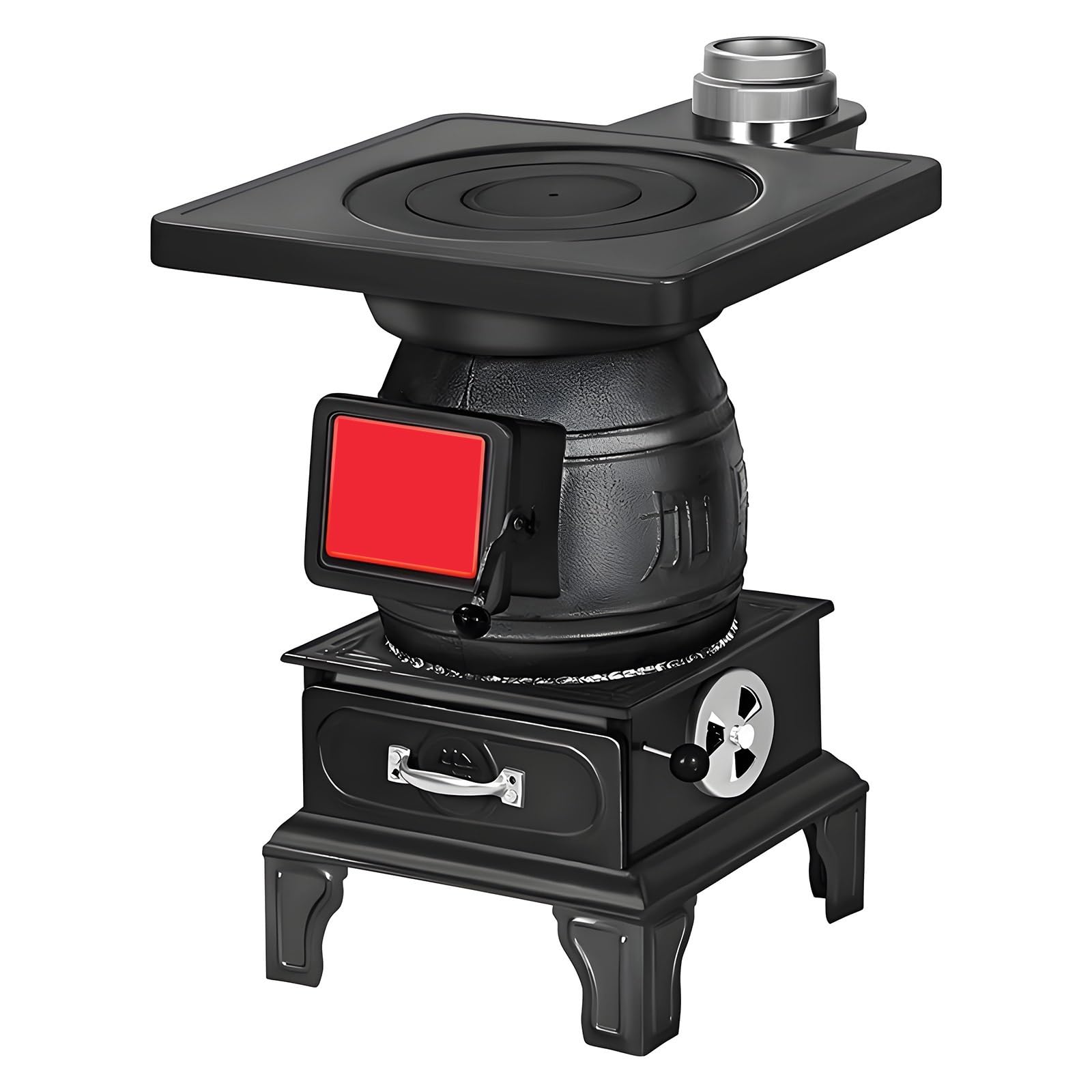 Stufa a Legna in Ghisa Spessa con Finestra Fuoco, Stufa da Campeggio Portatile Multiuso, Riscaldamento Rapido a 360° per Uso Interno ed Esterno(100cm chimney)
