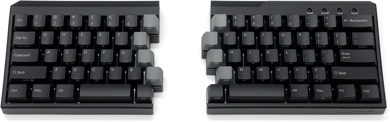 Teclado ergonómico dividido FILCO Majestouch Xacro M10SP, que muestra las mitades izquierda y derecha.