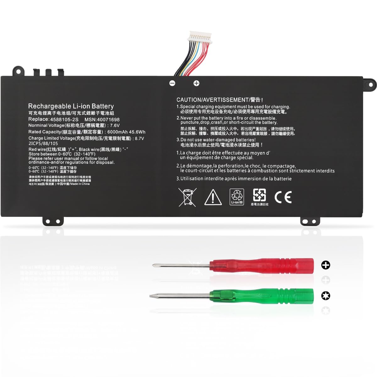 4588105-2S 4588106-2S Batería para Dynabook Satellite Pro C50-G C50-J C50-E C50-H C40-G C40-H C40-J CS40L CS50L, para MEDION Akoya E15403 40071698 40072215 4588106 7.6V 6000mAh