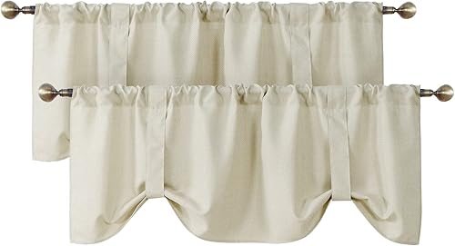 Home Queen Cenefa de cortina de amarre para sala de estar, cenefa ajustable para globos, juego de 2, 18 pulgadas de largo, naturaleza