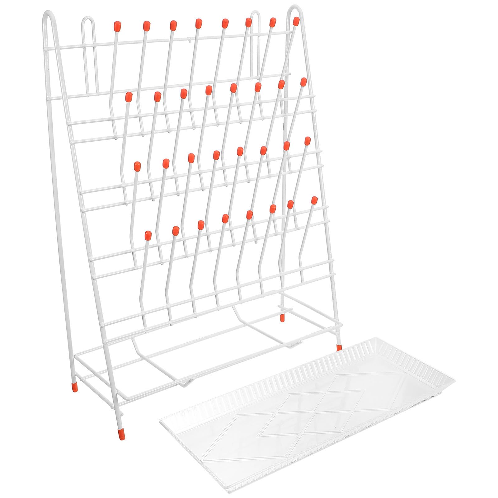 WOONEKY Rejilla de Secado para Laboratorio Estructura Metálica de Color Blanco, Soporte para Tubos de Ensayo de 32 Espacios, Adecuado para Secar Botellas y Vasos