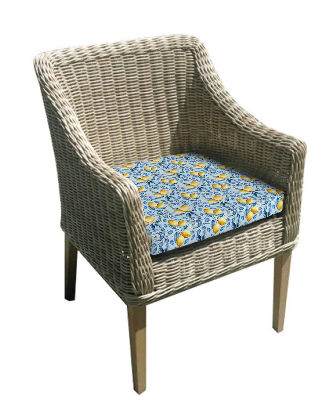 2 Pack Yellow Lemon Waterproof Cushion Covers with Ties, Outdoor Patio Chaise Lounge Chair Seat Cushion Slip Covers Replacement(Only Cover) Blue Leaves Summer Fruit Watercolor 22